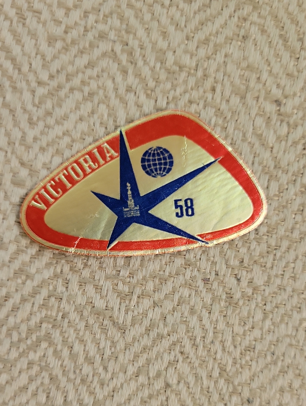 1958 World's Fair Brussels, Belgium Luggage Label, Victoria Expo 58 - Picture 1 of 7